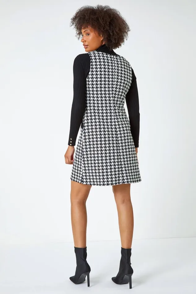 Black Sleeveless Houndstooth Stretch Dress Women Roman Dresses