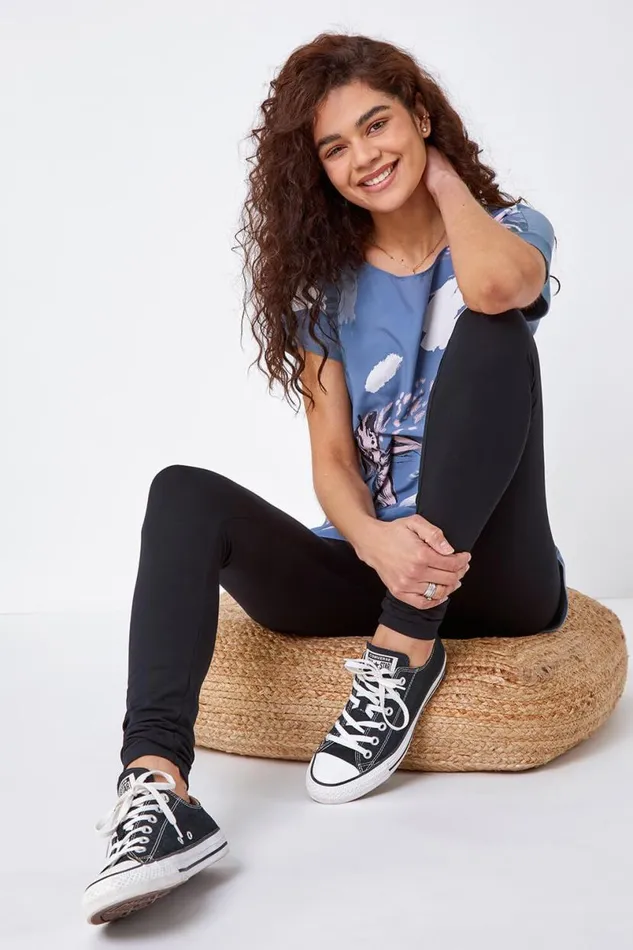 Black Stretch Plain Elastic Waist Leggings Women Roman Trousers