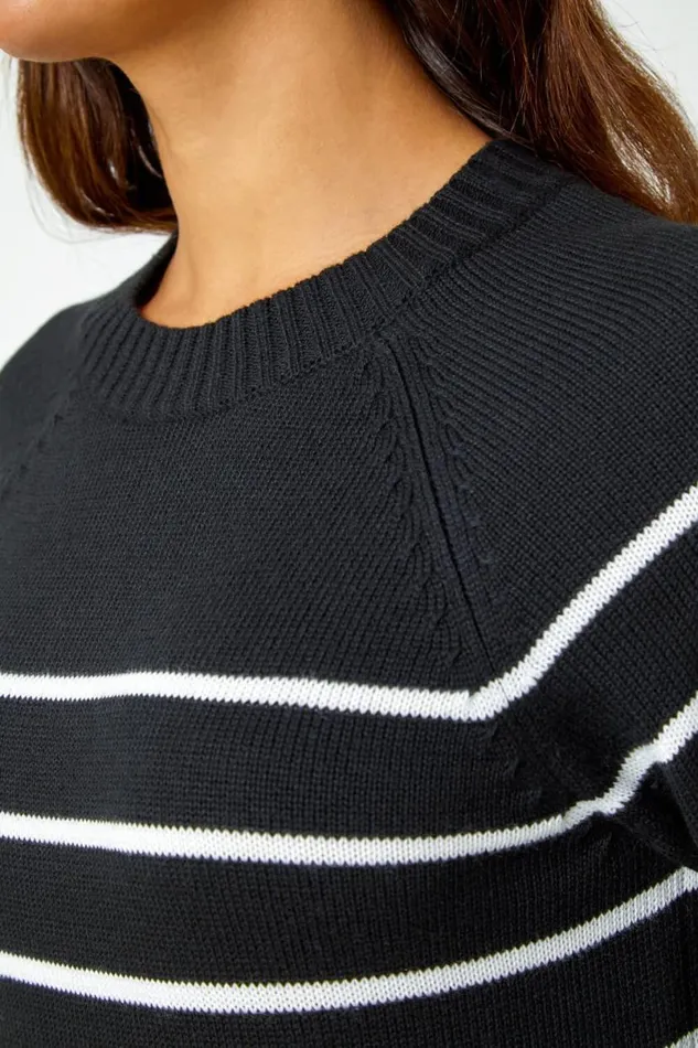 Black Stripe Print Knitted Jumper Dress Women Roman Dresses