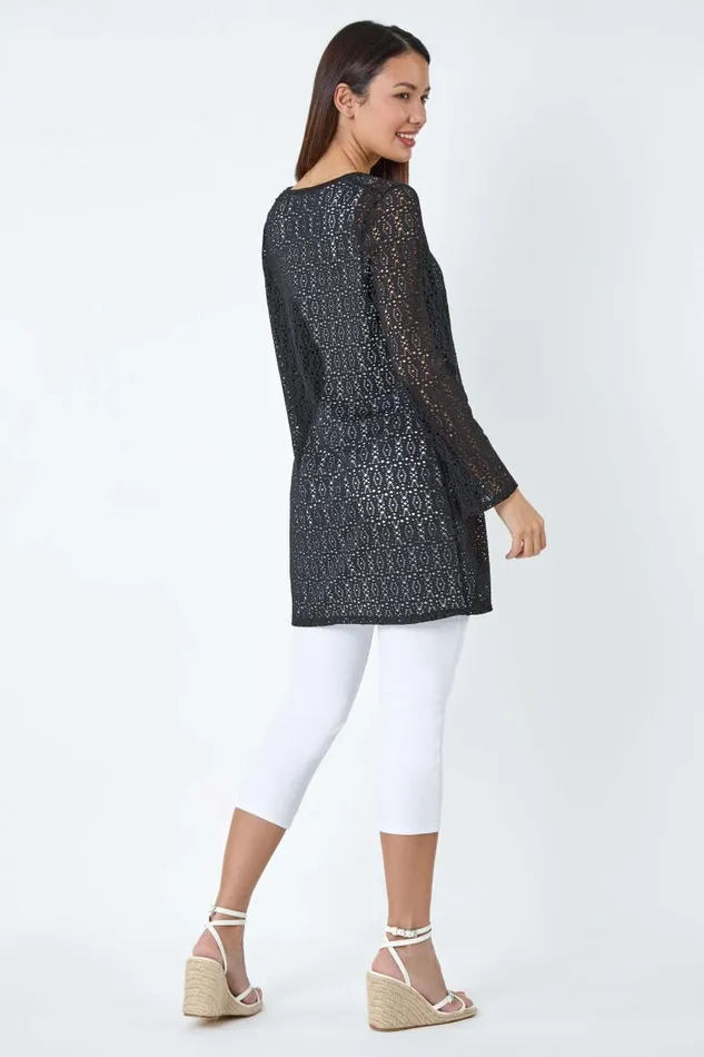 Black Tie Front Knit VNeck Longline Cardigan Women Roman Knitwear