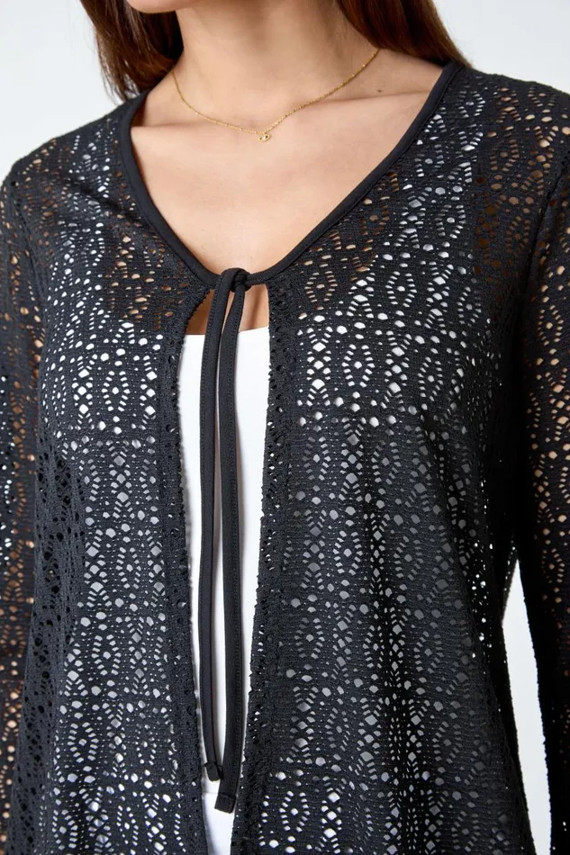Black Tie Front Knit VNeck Longline Cardigan Women Roman Knitwear