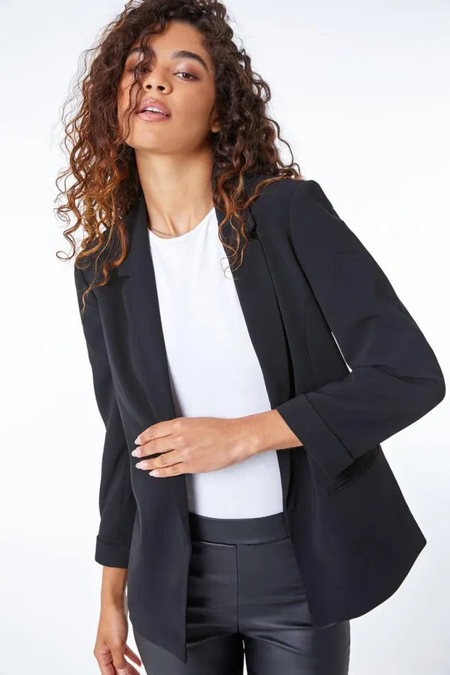 Black Turn Up Cuff Jacket Women Roman Jackets