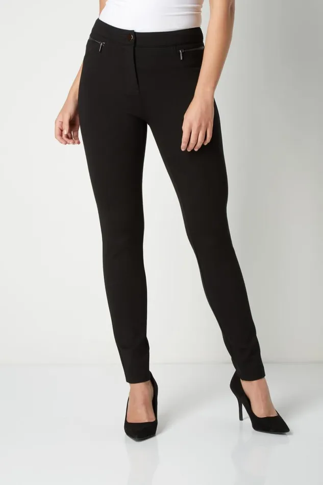 Black Zip Detail Stretch Trouser Women Roman Occasionwear