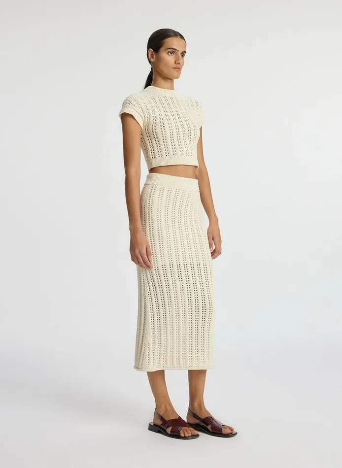 Bottoms Women ALC Aurora Crochet Midi Skirt Parchment Bottoms Women ALC Aurora Crochet Midi Skirt Parchment