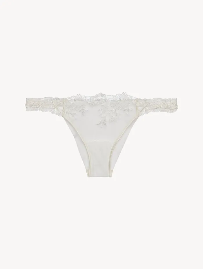 Brazilian Brief In Offwhite Lycra With Embroidered Tulle Lingerie La Perla Brazilian Brazilian Brief In Offwhite Lycra With Embroidered Tulle Lingerie La Perla Brazilian