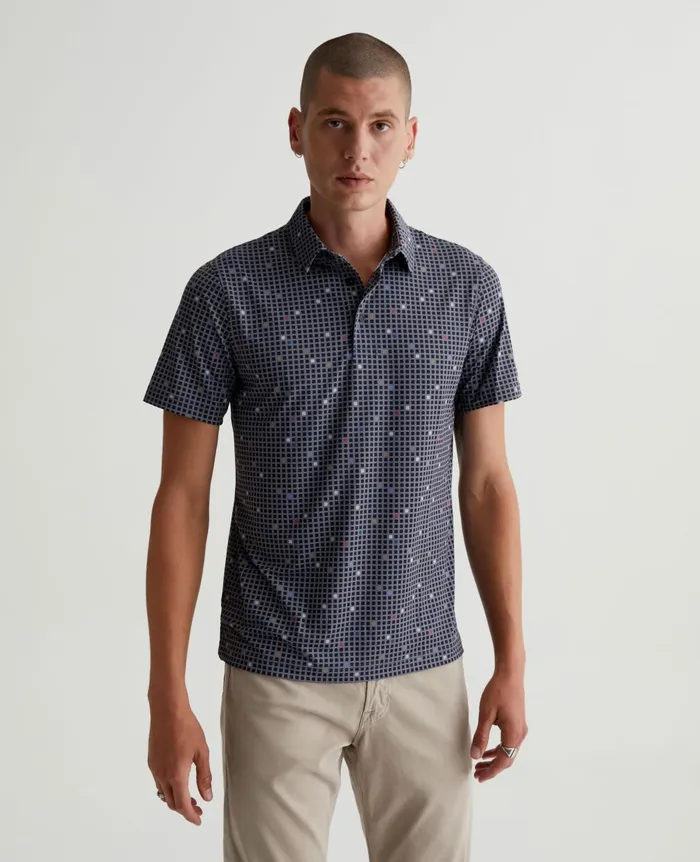 Bryce Polo City Grid Black Multi Men AG Jeans Polos