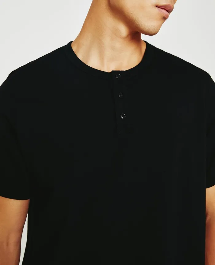 Bryce Short Sleeve Henley True Black Men AG Jeans Tees