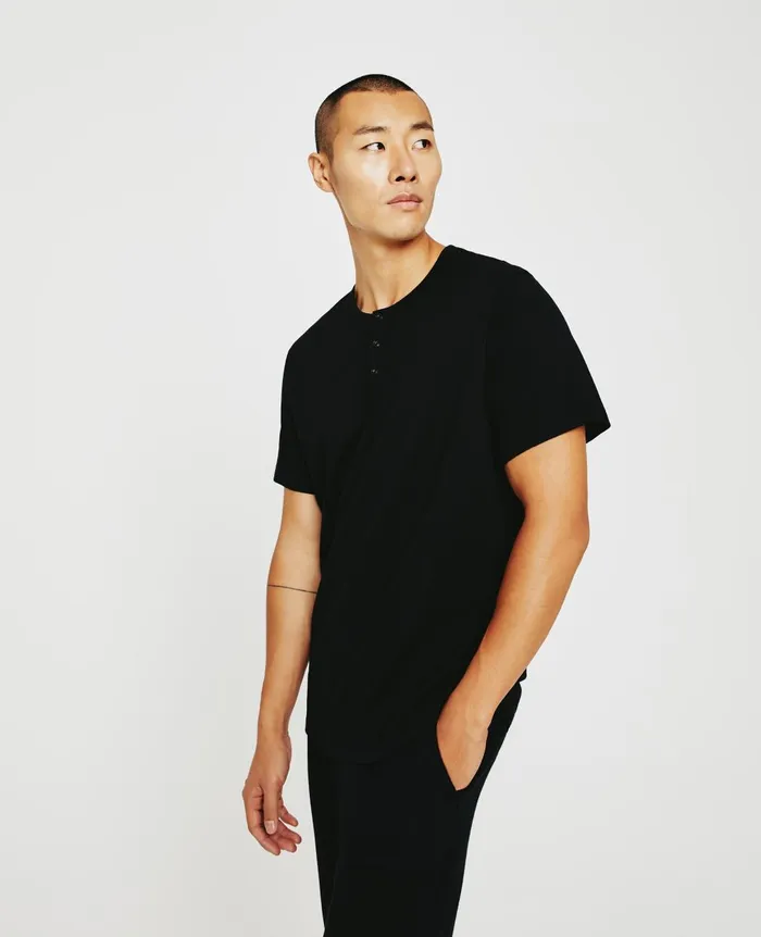 Bryce Short Sleeve Henley True Black Men AG Jeans Tees Bryce Short Sleeve Henley True Black Men AG Jeans Tees