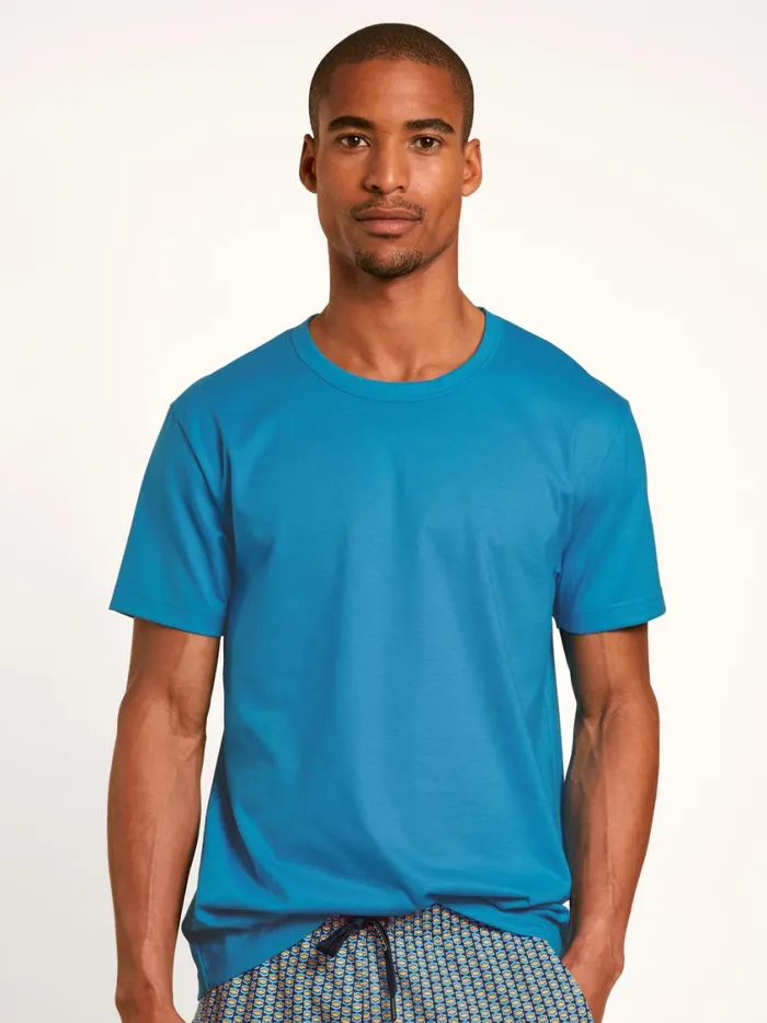 CALIDA Pyjama Tops Men Shirt Short Sleeve Malibu Blue