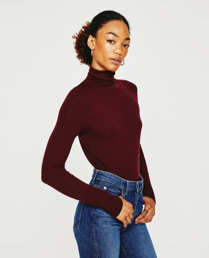 Chels Turtleneck Wine Bloom Women AG Jeans Tops and Shirts