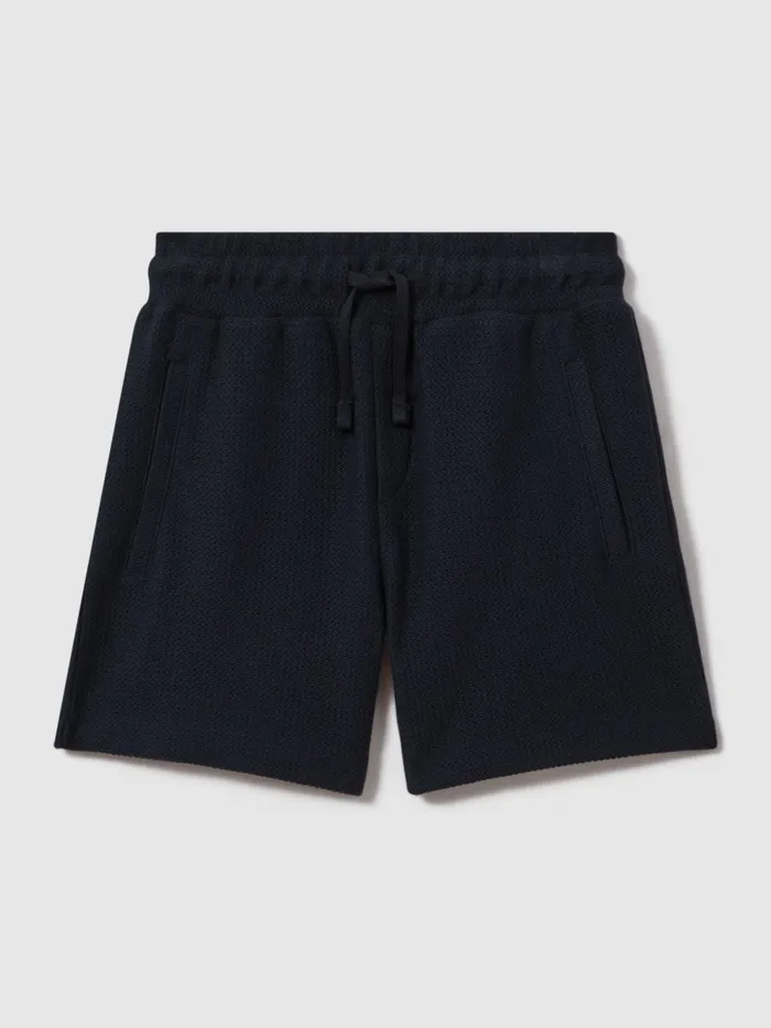 Children Reiss CoOrds Hester Textured Cotton Drawstring Shorts Navy