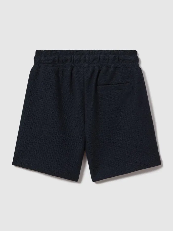Children Reiss CoOrds Hester Textured Cotton Drawstring Shorts Navy