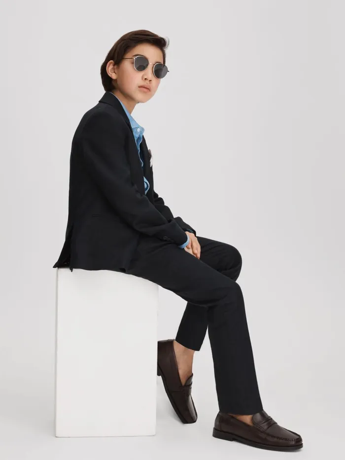 Children Reiss CoOrds Kin Slim Fit Linen Adjustable Trousers Navy