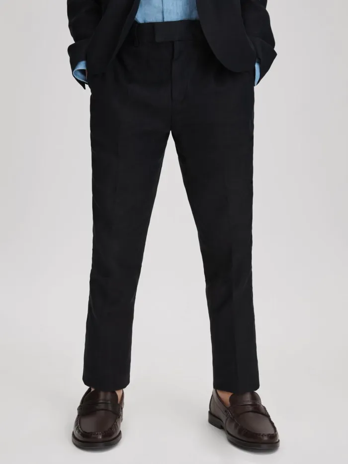 Children Reiss CoOrds Kin Slim Fit Linen Adjustable Trousers Navy