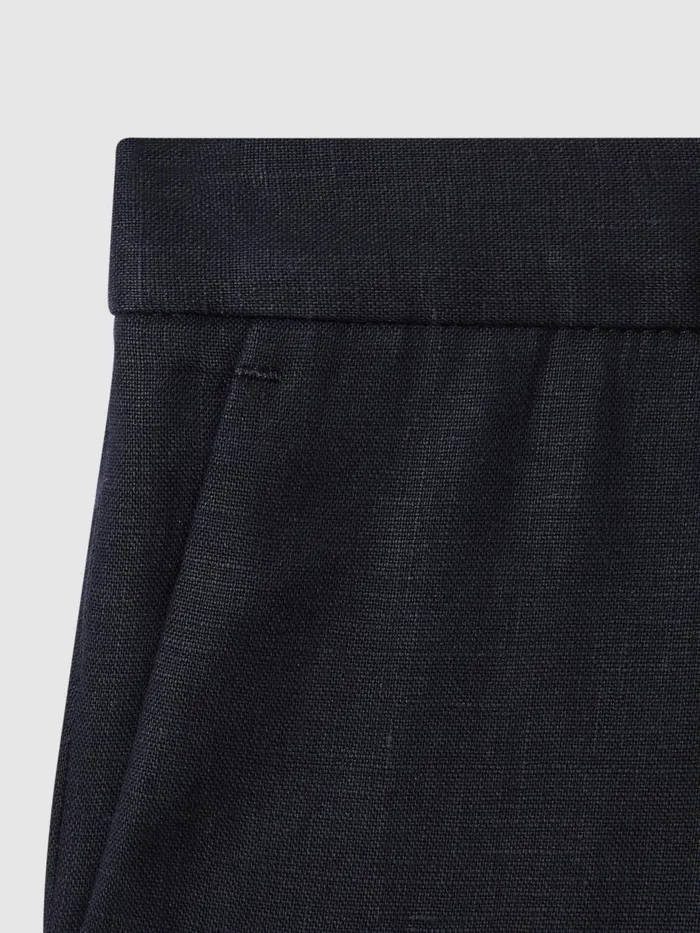 Children Reiss CoOrds Kin Slim Fit Linen Adjustable Trousers Navy