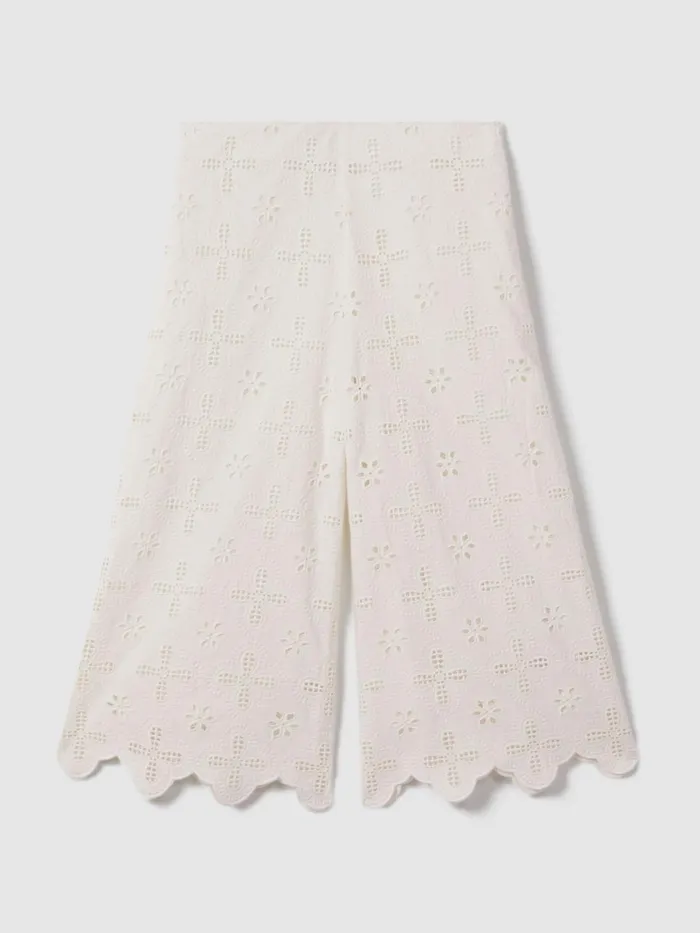 Children Reiss CoOrds Nella Cotton Broderie Lace Trousers Ivory