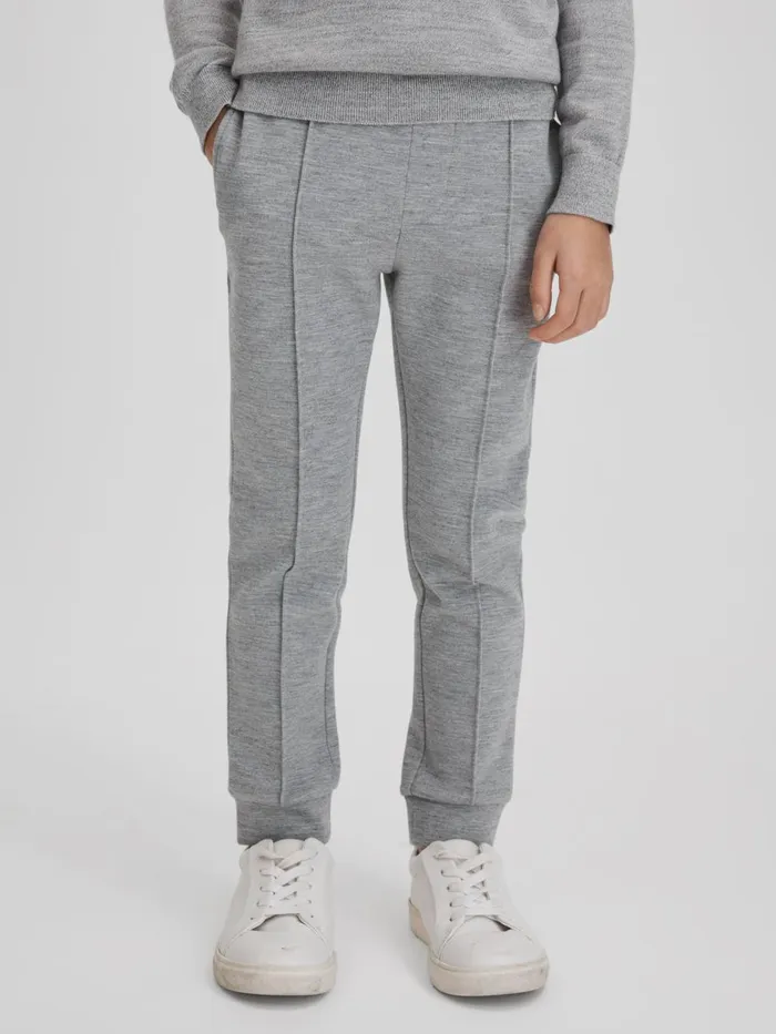 Children Reiss CoOrds Premier Interlock Jersey Drawstring Joggers Soft Grey