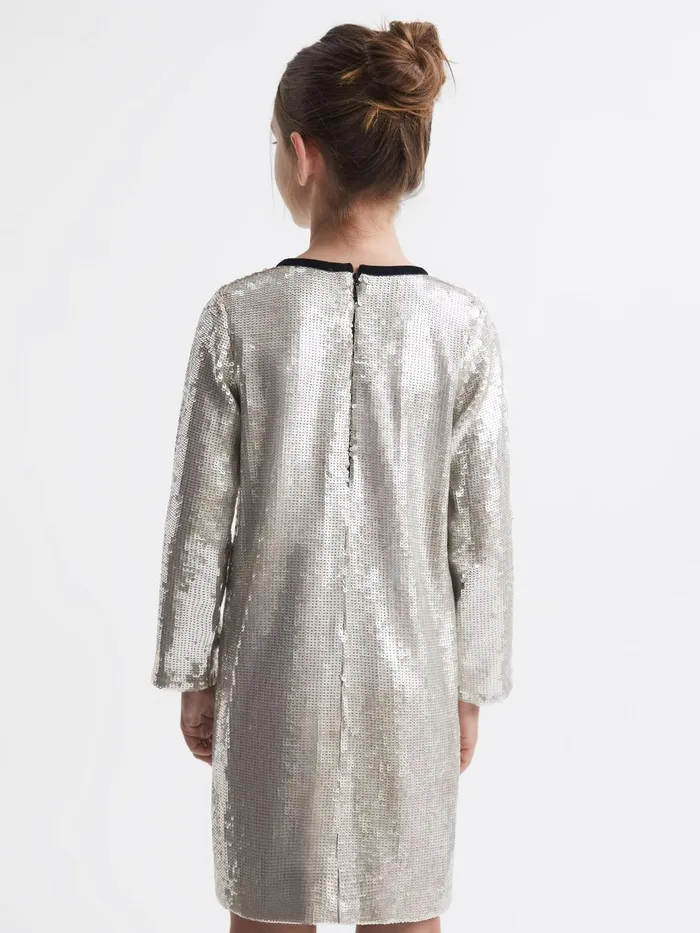 Children Reiss Dresses Leon Sequin Bow Dress Silver