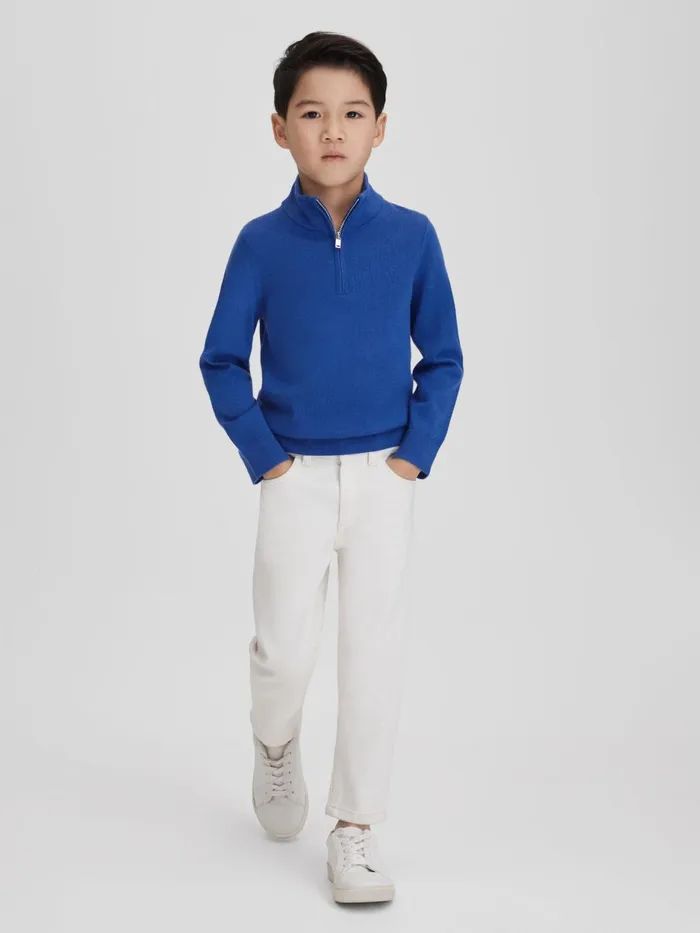 Children Reiss Knitwear Blackhall Wool HalfZip Funnel Neck Jumper Lapis Blue