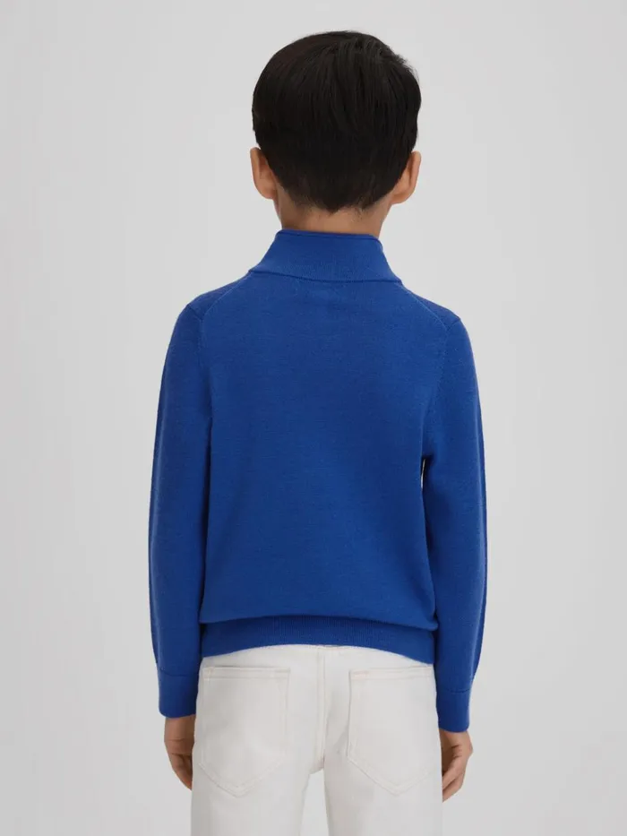 Children Reiss Knitwear Blackhall Wool HalfZip Funnel Neck Jumper Lapis Blue