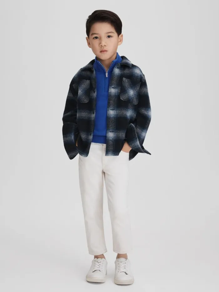 Children Reiss Knitwear Blackhall Wool HalfZip Funnel Neck Jumper Lapis Blue