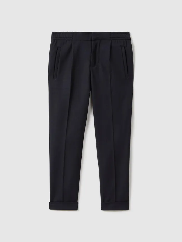 Children Reiss Pants Brighton Relaxed Elasticated Trousers With TurnUps Navy