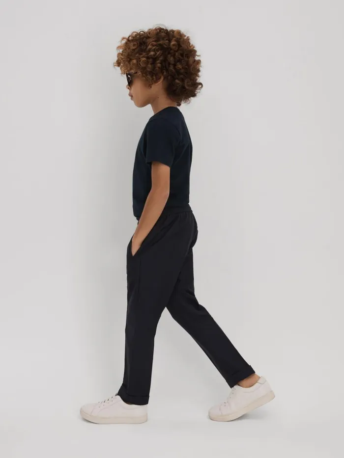 Children Reiss Pants Brighton Relaxed Elasticated Trousers With TurnUps Navy