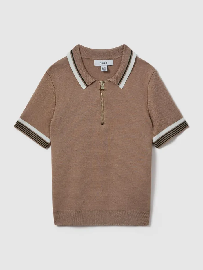 Children Reiss Polo Shirts Chelsea HalfZip Polo Shirt Warm Taupe