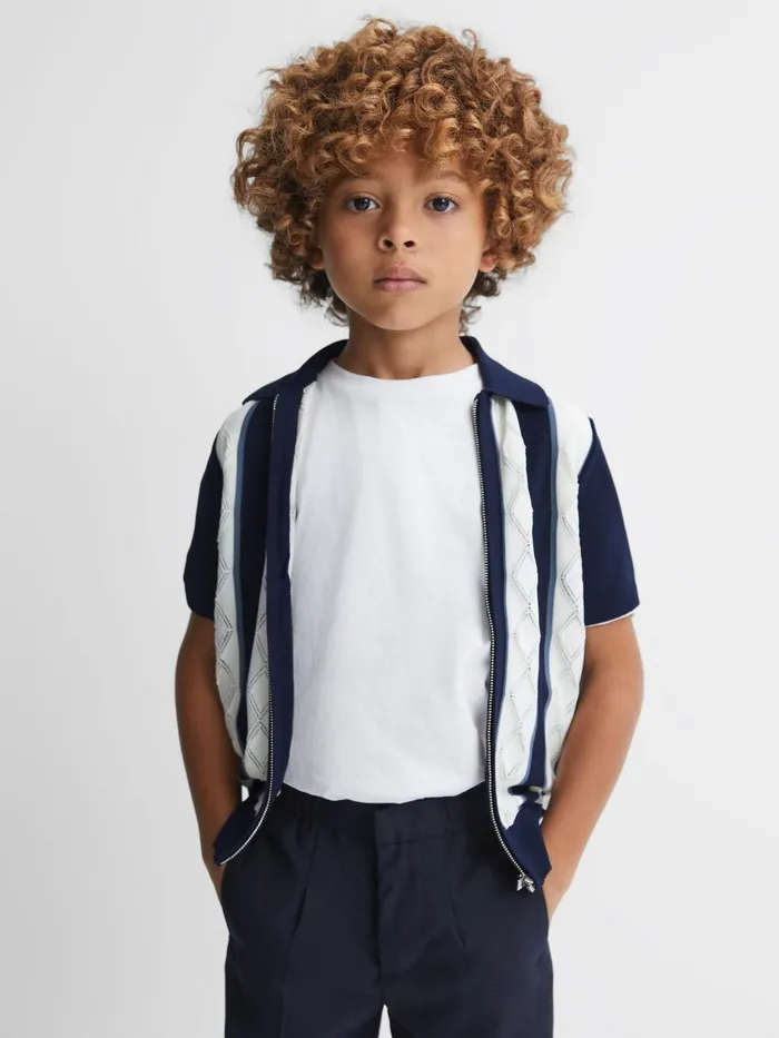 Children Reiss Shirts Selwood Colourblock Zip Through Shirt Navywhite