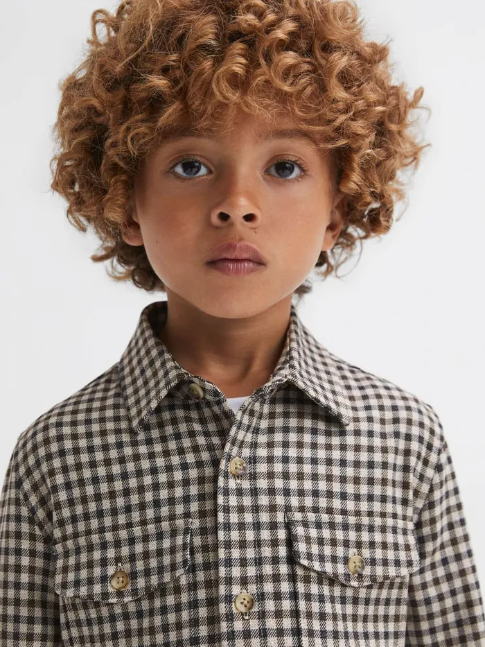 Children Reiss Shirts Tremont Brushed Checked Overshirt Chocolate Multi