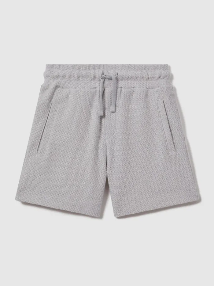 Children Reiss Shorts Hester Textured Cotton Drawstring Shorts Silver