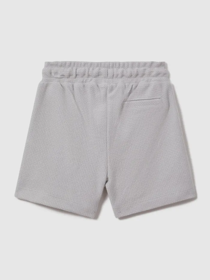 Children Reiss Shorts Hester Textured Cotton Drawstring Shorts Silver