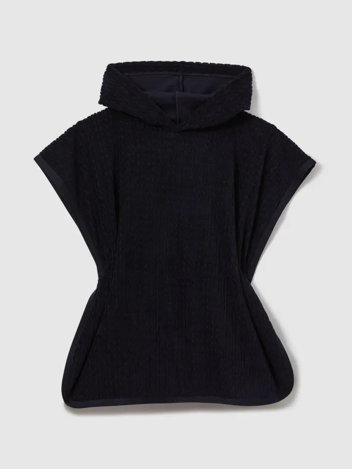 Children Reiss Sweats and Hoodies Shine Textured Towelling Hooded Poncho Navy
