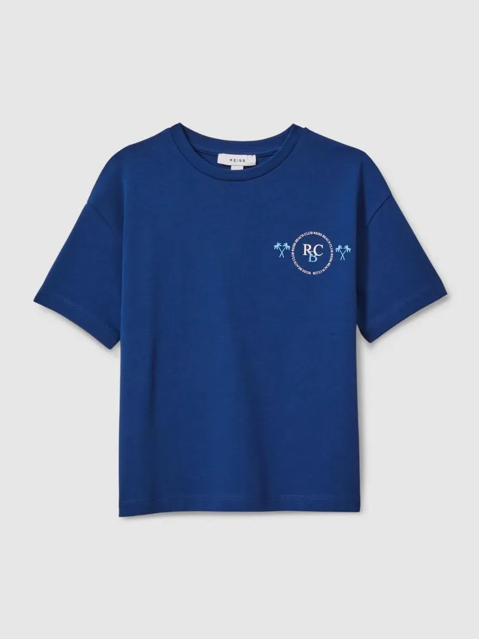 Children Reiss TShirts Palm Cotton Crew Neck Motif TShirt Lapis Blue