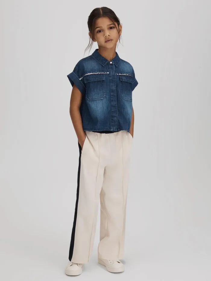 Children Reiss Tops and TShirts Sandie Embellished Denim Shirt Blue