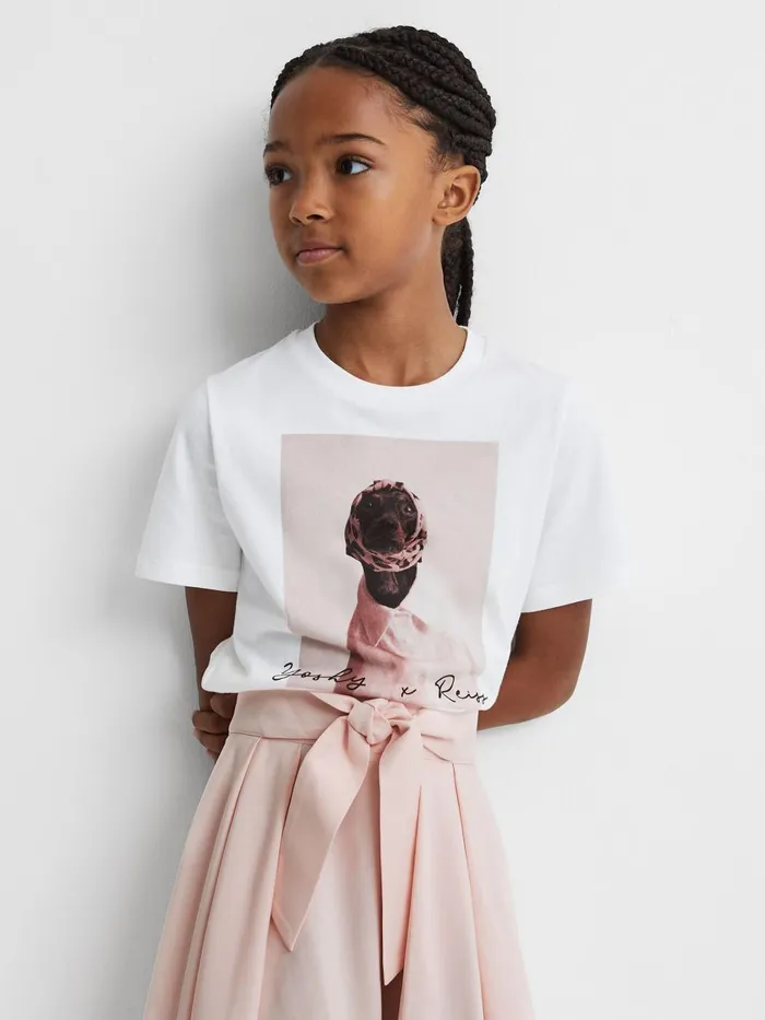 Children Reiss Tops and TShirts Yoshy Cotton Print TShirt White