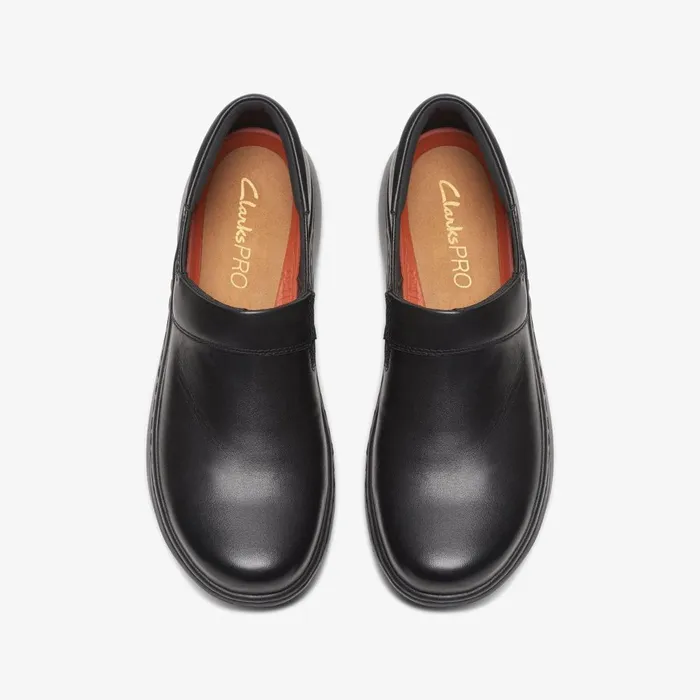 Clarks Pro Gem Black Leather Women Clarks Clogs and Mules