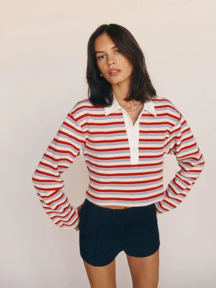 Clothing The Reformation Anna Rugby Shirt Red And Blue Stripe