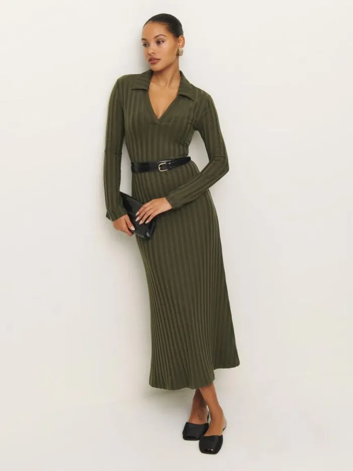Clothing The Reformation Blaire Knit Dress Dark Olive