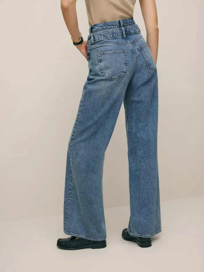 Clothing The Reformation Cary Double Waistband High Rise Slouchy Wide Leg Jeans Rainy