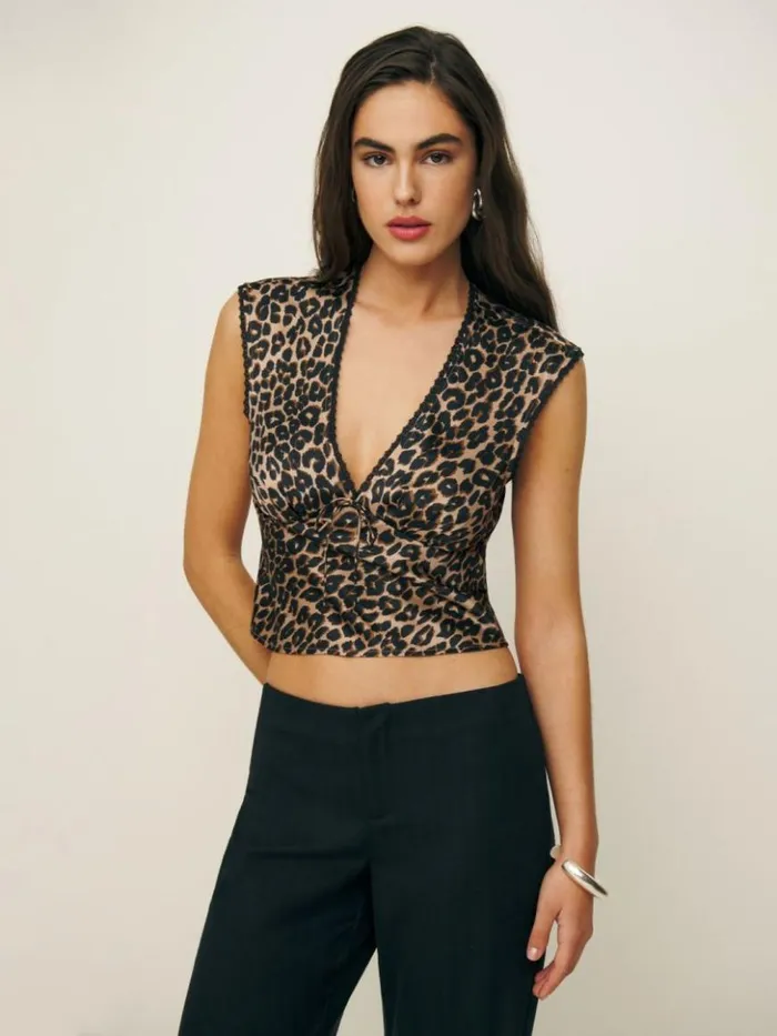 Clothing The Reformation Cherry Silk Top Leo