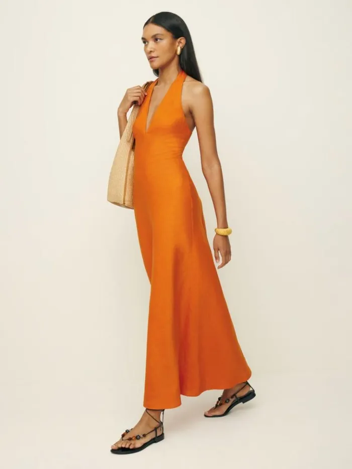 Clothing The Reformation Delilah Linen Dress Nectarine