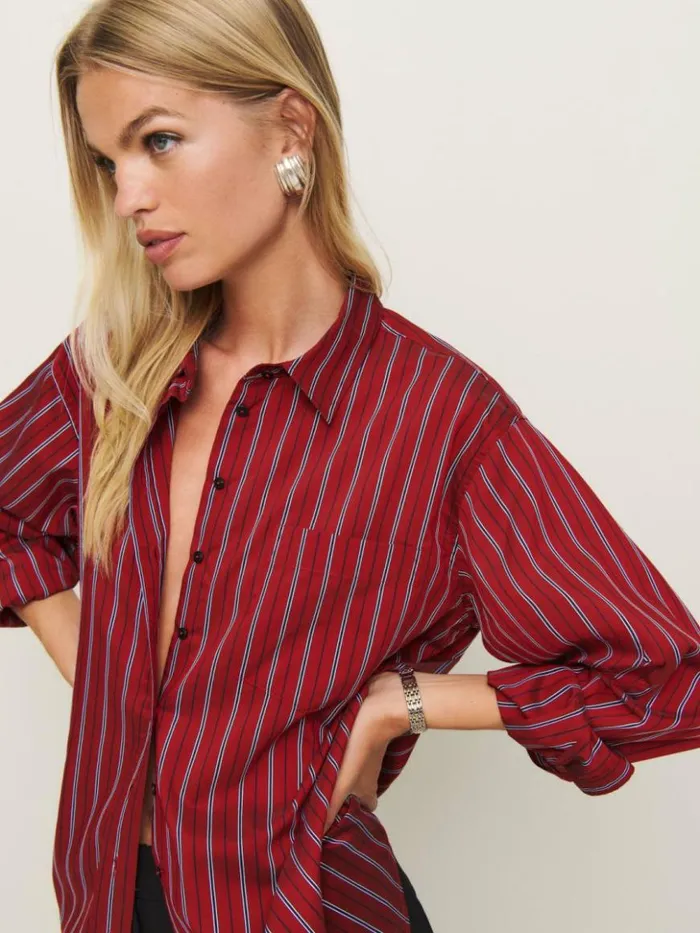 Clothing The Reformation Eli Oversized Shirt Tomato Stripe