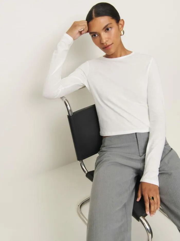 Clothing The Reformation Ezra Slim Fit Long Sleeve White