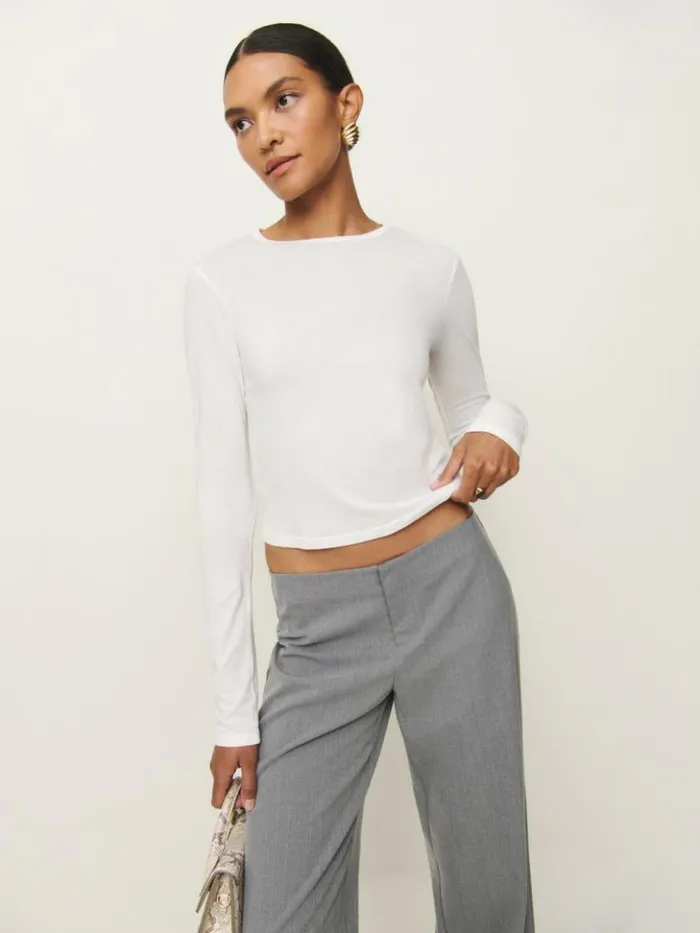 Clothing The Reformation Ezra Slim Fit Long Sleeve White