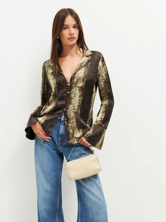 Clothing The Reformation Jeremiah Silk Top Anaconda