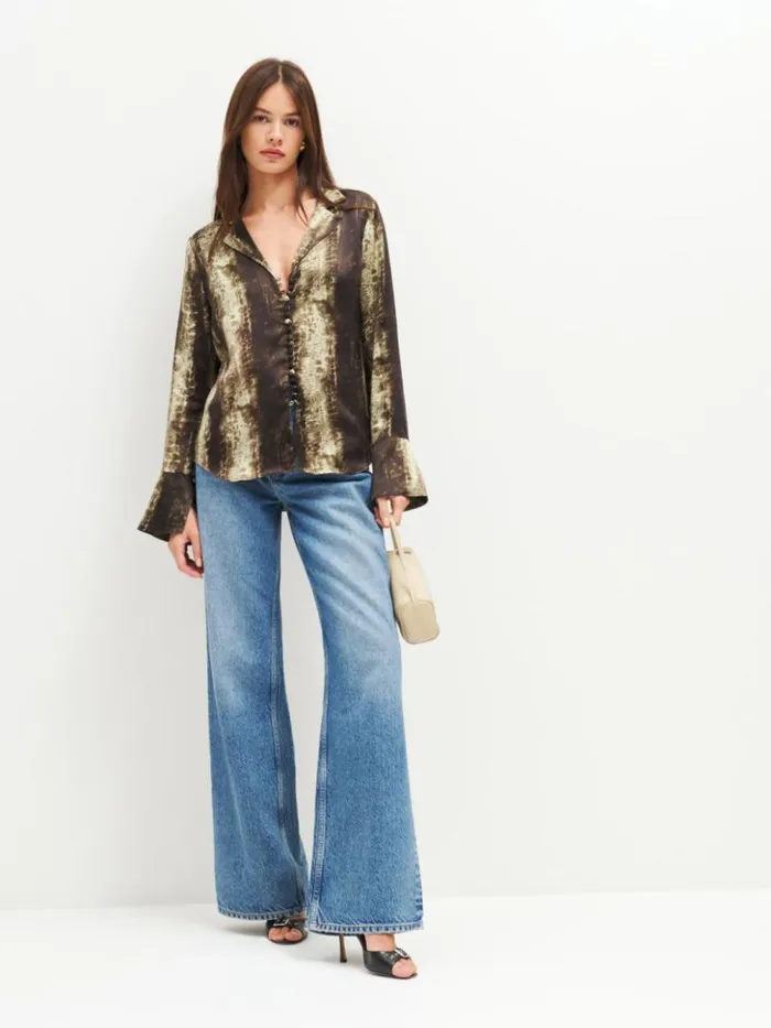 Clothing The Reformation Jeremiah Silk Top Anaconda