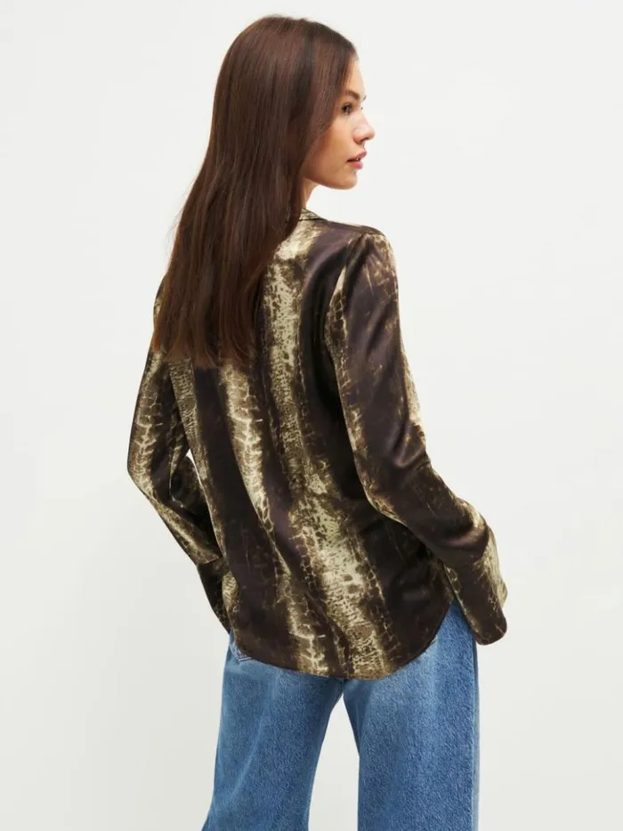 Clothing The Reformation Jeremiah Silk Top Anaconda