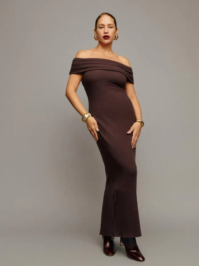 Clothing The Reformation Josefina Knit Dress Mahogany