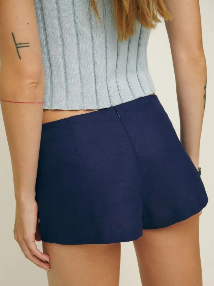 Clothing The Reformation June Low Rise Linen Short Danube